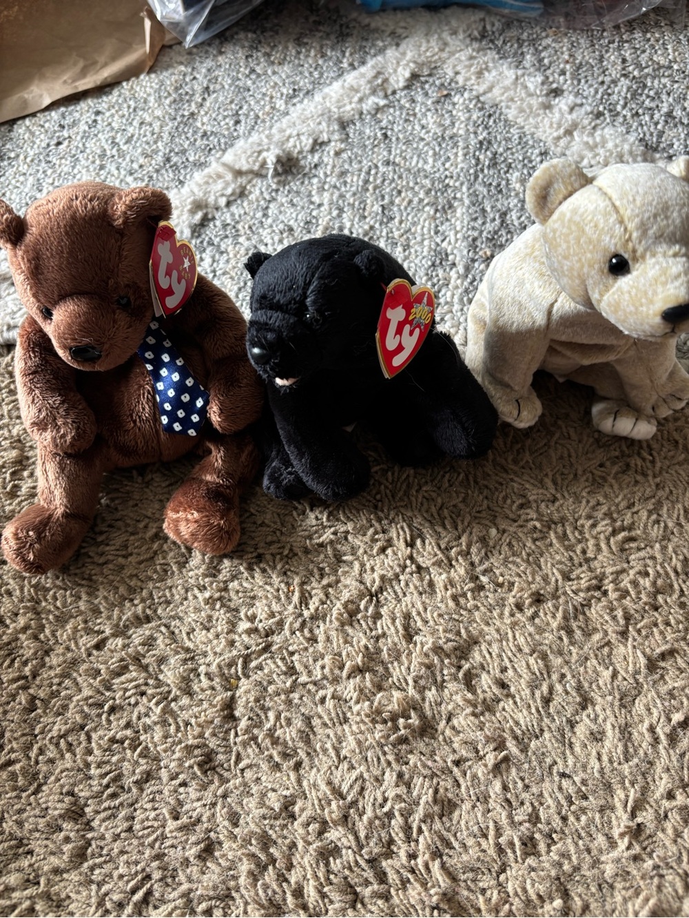 Ty Plush Bear Trio - Brown, Black, Cream